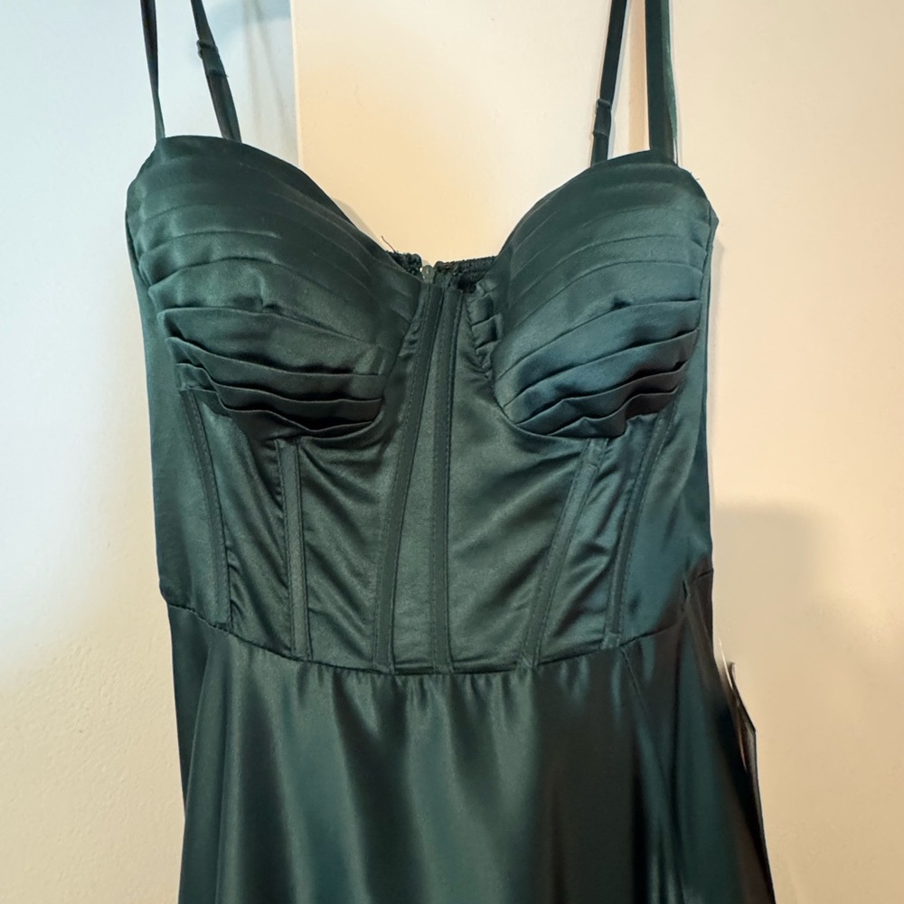 Elegant Dark Green Satin Dress